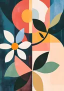 Abstracte illustratie van een bloem tussen kleurvlakken