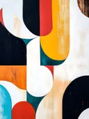 Abstract schilderij met geometrische bogen in rood en geel