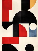 Abstract schilderij met geometrische bogen in rood en zwart