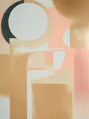 Abstract schilderij met geometrische cirkels in perzik en goud