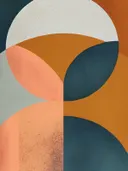 Abstract schilderij met geometrische cirkelvormen in oranje en teal
