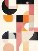 Abstract schilderij met geometrische vormen in roze en zwart