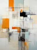 Abstract schilderij met oranje en zwarte geometrische vlakken