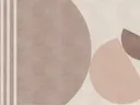 Abstracte illustratie met strepen, cirkels en een driehoek in roze en bruintinten.