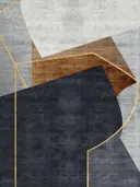 Abstract art deco schilderij met geometrische driehoeken in grijs en marineblauw