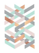 Abstract geometrisch schilderij met linten in mint en koper