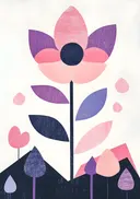 Geometrisch schilderij van een roze lotusbloem