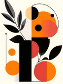 Geometrische tak met ronde vruchten, botanisch schilderij
