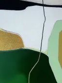 Abstract schilderij met geometrische vlakken in groen en goud