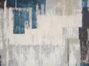 Abstract schilderij met petrolblauwe vlakken op crème