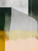 Geometrisch abstract schilderij in groen en geel met roze accent