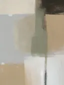 Art deco schilderij met geometrische vormen in zand en olijfgroen