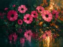 Gerbera aan de oever in fuchsia, schilderij van gerbera aan de oever