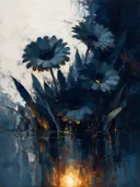 Gerbera aan de oever in leisteen, schilderij van gerbera onder de hemel