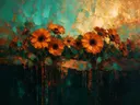 Gerbera aan de oever in roestturkoois, schilderij van gerbera op de helling