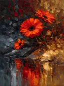 Gerbera aan de oever in vuur, schilderij van gerbera onder de hemel