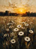 Gerbera in de weide in ivoor, schilderij van gerbera onder een storm