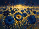 Gerbera in het landschap in blauwgeel, schilderij van gerbera