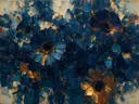Gerbera in inktblauw, schilderij van gerbera tegen de lucht