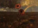 Gerbera in roest, schilderij van gerbera op de helling