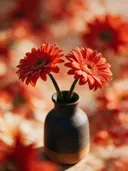 Fotografie van gerbera in volle zon, vuurrood