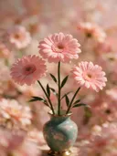 Fotografie van gerbera in volle zon, zachtroze
