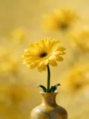 Fotografie van gerbera in volle zon, zonnegeel