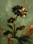 Gerbera in zwartgoud, schilderij van gerbera van dichtbij