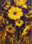 Gerbera in zwavelviolet, schilderij van gerbera van dichtbij