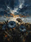 Gerbera onder de hemel in leisteen, schilderij van gerbera onder de hemel