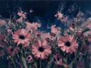 Gerbera onder de hemel in oudroze, schilderij van gerbera van dichtbij