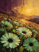 Gerbera op de helling in mint, schilderij van gerbera