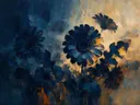 Gerbera tegen de lucht in inktblauw, schilderij van gerbera tegen de lucht