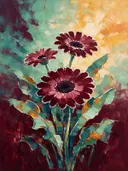 Gerbera tegen de lucht in wijnmint, schilderij van gerbera tegen de lucht