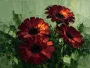 Gerbera van dichtbij in bordeaux, schilderij van gerbera aan de oever