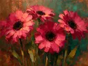 Gerbera van dichtbij in fuchsia, schilderij van gerbera aan de oever