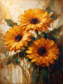 Gerbera van dichtbij in saffraan, schilderij van gerbera aan de oever
