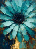 Gerbera van dichtbij in turkoois, schilderij van gerbera van dichtbij