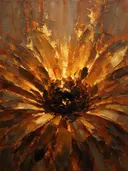 Gerbera van dichtbij in zwartgoud, schilderij van gerbera van dichtbij