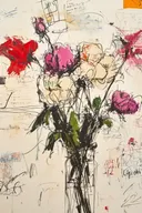 Geschetst rozenboeket in rood, botanisch schilderij