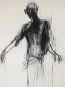 Houtskoolschets van een rugfiguur in expressieve stijl