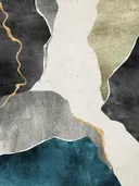 Abstracte papiercollage in olijfgroen en grijs met goud