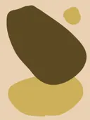 Abstracte illustratie van gestapelde organische vormen in bruine en zandkleurige tinten.