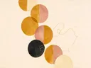 Gestapelde cirkels in de stijl Geometric Earth, in warm oker, zachte crème en verstoft roze, met een diepzwart accent