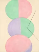 Gestapelde cirkels in de stijl Geometric Earth, in zacht mintgroen, blozend roze, romige crème en bleeklila