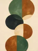 Gestapelde cirkels in de stijl Geometric Earth, in saliegroen, romige crème en terracotta, met een diepzwart accent