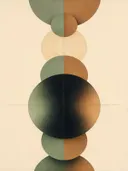Gestapelde cirkels in de stijl Geometric Earth, in saliegroen, romige crème en terracotta, met een diepzwart accent