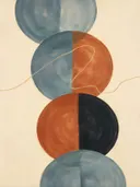 Gestapelde cirkels in de stijl Geometric Earth, in gedempt blauwgrijs, romige crème en terracotta, met een diepzwart accent