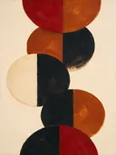 Gestapelde cirkels in de stijl Geometric Earth, in diep rood, roestoranje en romige crème, met diepzwart