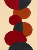 Gestapelde cirkels in de stijl Geometric Earth, in diep rood, roestoranje en romige crème, met diepzwart